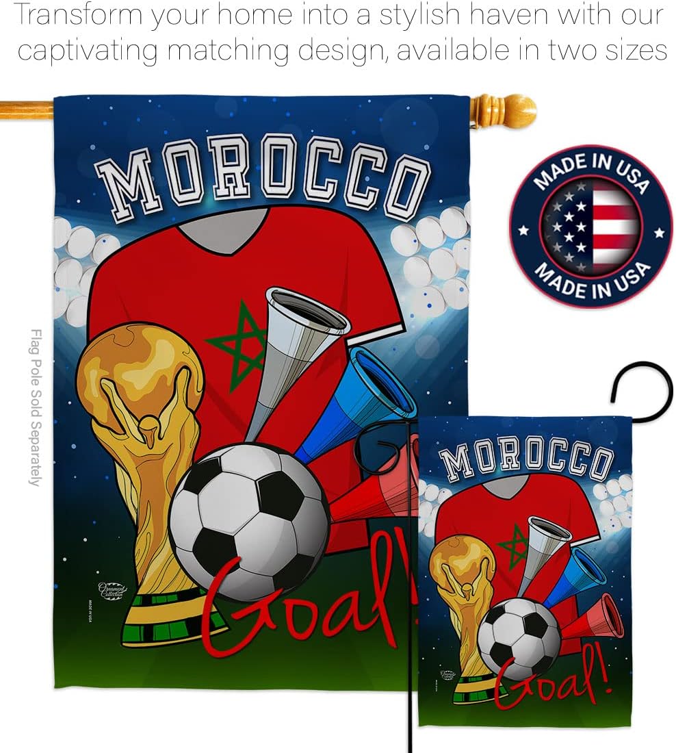 World Cup Morocco Soccer House Flag Sports Game Goal Ball Football Entertainment Activity Physical Decoration Banner Small Garden Yard Gift Double-Sided, 28" x 40", Made in USA