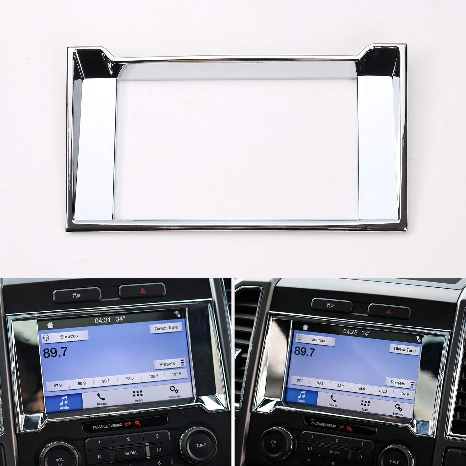 Car Dashboard GPS Navigation Panel Decoration Frame Trim Cover for Ford F150 2015 2016 2017 (Wood Grain)