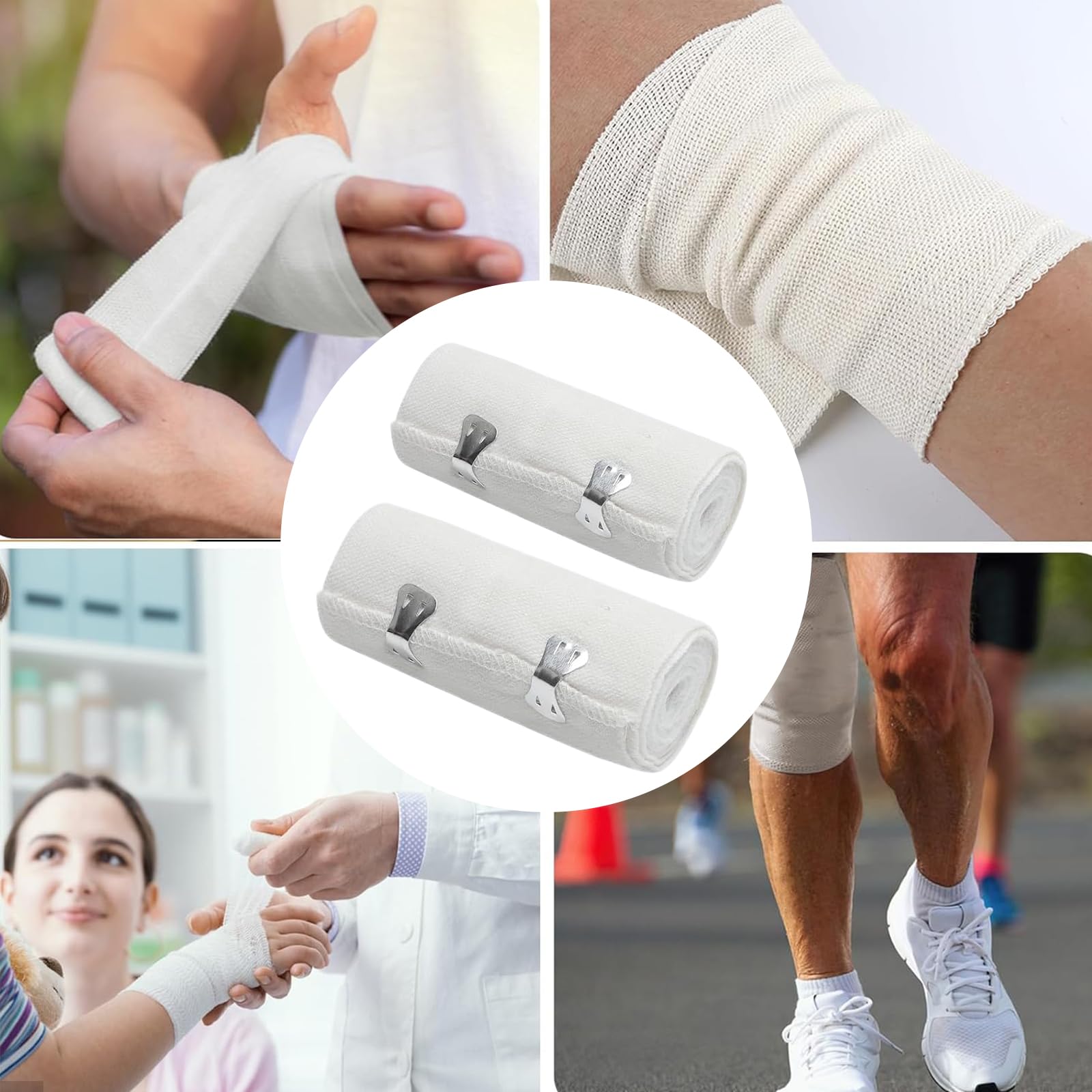 6 Piezas Rollo De Venda Elástica, Envoltura de Venda EláStica Rollo de Envoltura de CompresióN con Clips MetáLicos Adicionales para Soporte de Tobillo (7.5/10 Cm)