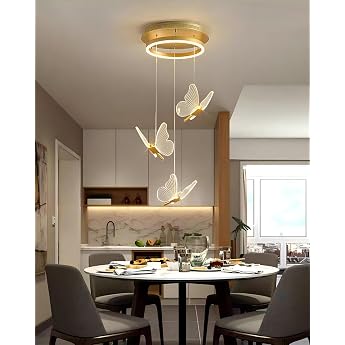 Modern Stair Chandelier LED Dimmable Aluminium Butterfly Shape Pendant Light Golden Interior Decoration Light Nordic Style Suitable for Living Room Villas Hotels Coat Lamp Whit [Energy Class B]