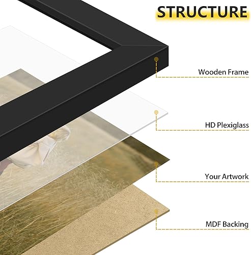 Miniatura 3 de Golden State Art, Marco de fotos A2 negro  madera maciza y pantalla de 16.5 x 23.4 pulgadas sin paspartú  Vidrio acrílico (pantalla de pared)
