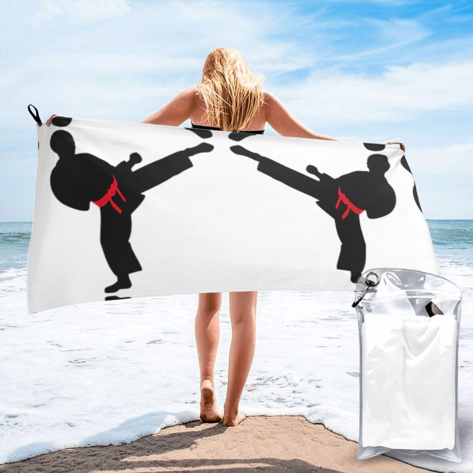 WYCZHY Karate Boy Changeable Belt Color Print Beach Towel Soft Quick Dry For Spa Pool Gym Vacation Travelers Women Men Adults Sauna Gift