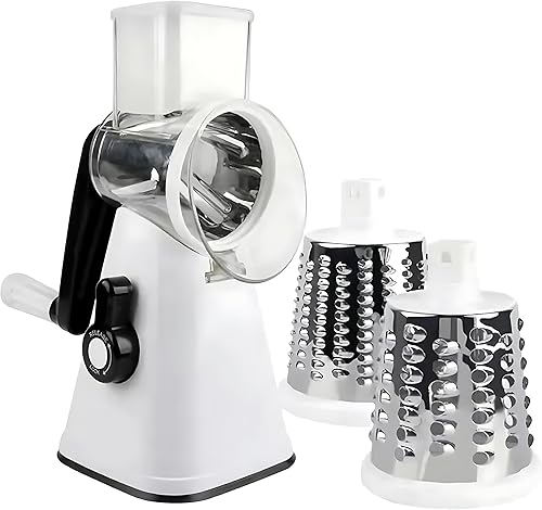 Miniatura 2 de Rallador rotativo de queso, rebanador de verduras de mandolina de cocina con 3 cuchillas intercambiables, fácil de limpiar rallador giratorio