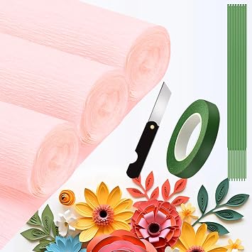 Crepe Paper Roll 9.8Inch x 8.2Ft/3Rolls,DIY Gift Crepe Paper Sheet Color Paper Flower Set for Birthday Decoration, Party Decoration and Wedding Decoration Pale Pink