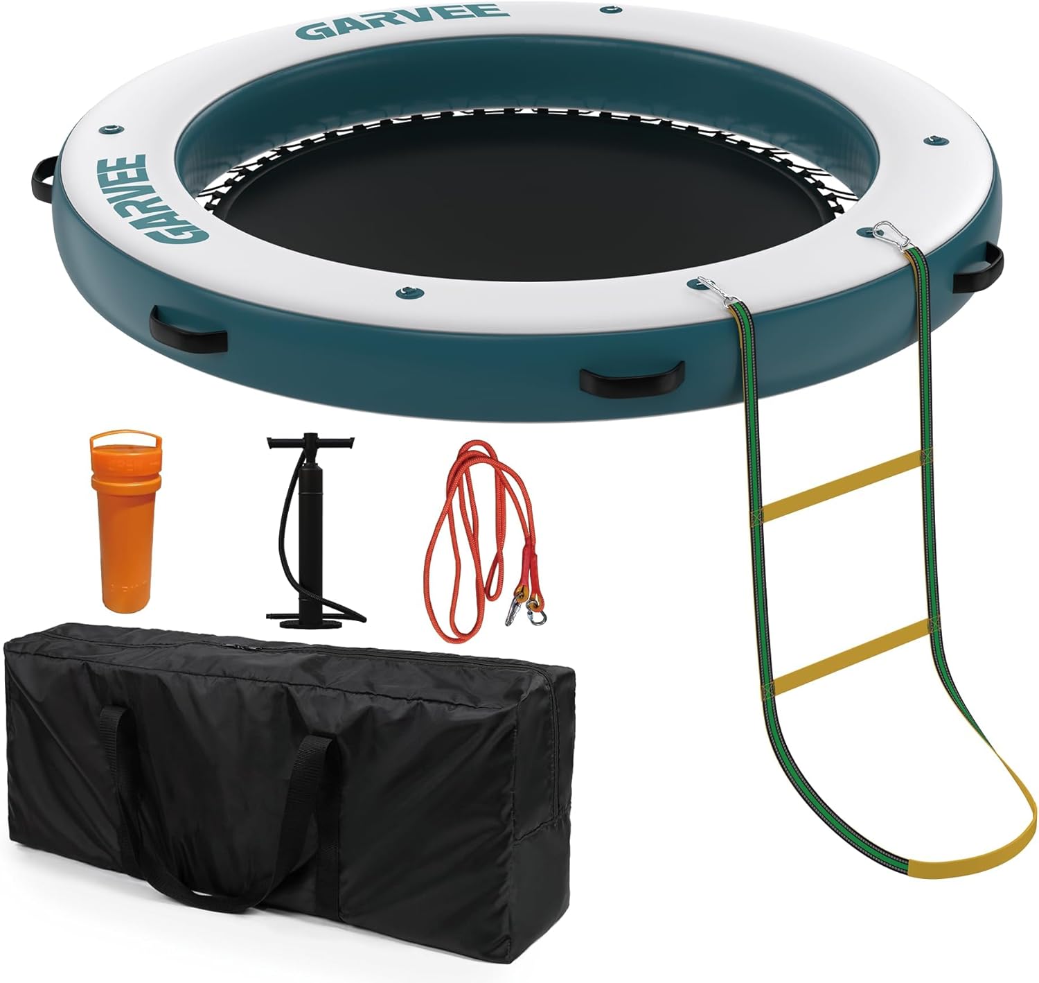 Garvee 8x8 ft Round Inflatable Dock with Mesh Swim Area, Floating Platform with Non-Slip EVA Deck and Ladder for Lake, Pool, Boat, Beach