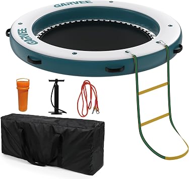 Inflatable Floating Dock for Lake River Pool, Marine-Grade PVC Brushed Fabric Water Platform with Stainless Steel d-Rings, Galvanised Hooks, Anchor Rope, Carry Bag, Ladder and Pump, Non-Slip Multi-Per
