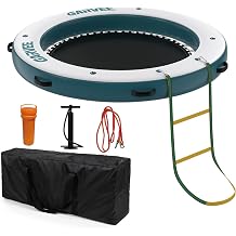 Inflatable Floating Dock for Lake River Pool, Marine-Grade PVC Brushed Fabric Water Platform with Stainless Steel d-Rings, Galvanised Hooks, Anchor Rope, Carry Bag, Ladder and Pump, Non-Slip Multi-Per