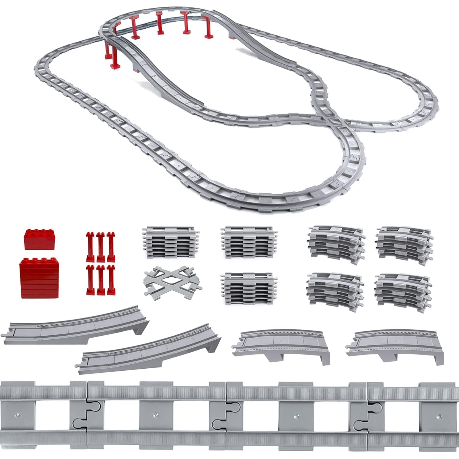 Lot de 67 blocs de construction pour rails de train, compatibles avec le leader du marché, changement d'orbite, rails droits, courbes, railway rails, jouets pour enfants