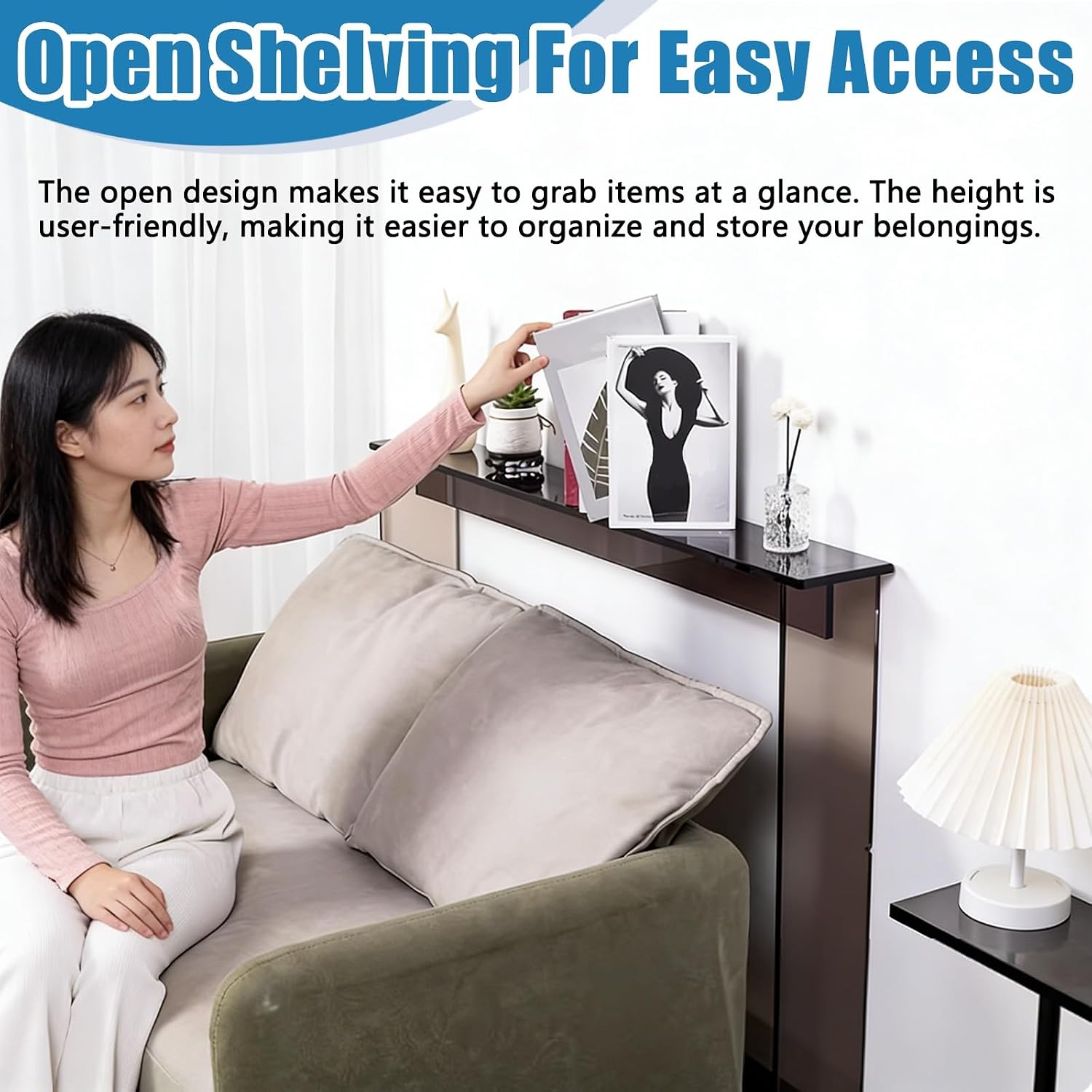 LZMZMQ Narrow Long Back Table for Couch Acrylic, Small Spaces Open Storage Shelf for Bedroom, Interior Thin Behind The Sofa Side Tables(2pcs)