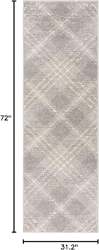 Miniatura 2 de SAFAVIEH Adirondack Collection - Alfombra de pasillo de 2 pies 6 pulgadas x 6 pies, gris claro y marfil, diseño moderno a cuadros, no desprende