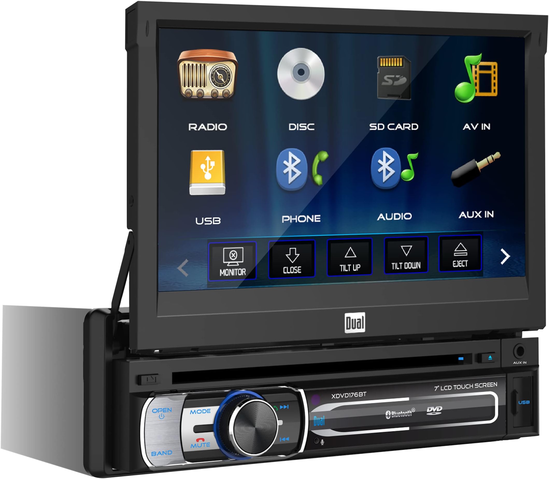 Dual Electronics XDVD176BT 7-Inch Single-DIN in-Dash DVD/CD Receiver with Bluetooth