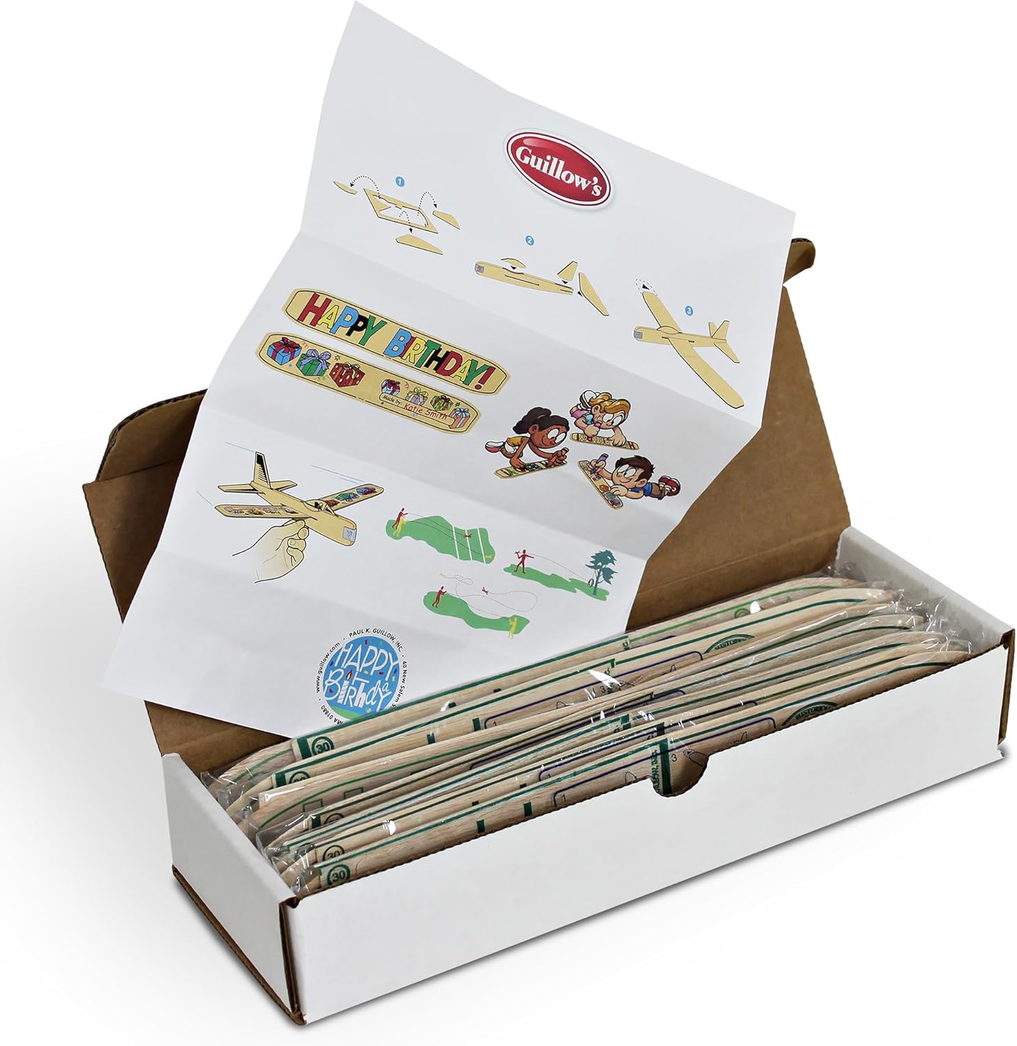 Guillow's 12" Balsa Glider Planes: Happy Birthday - 6 Pack Bundle - Flying Airplane Building Kit, Assemble & Decorate Wooden Gliders, Party Craft Kids Ages 8+