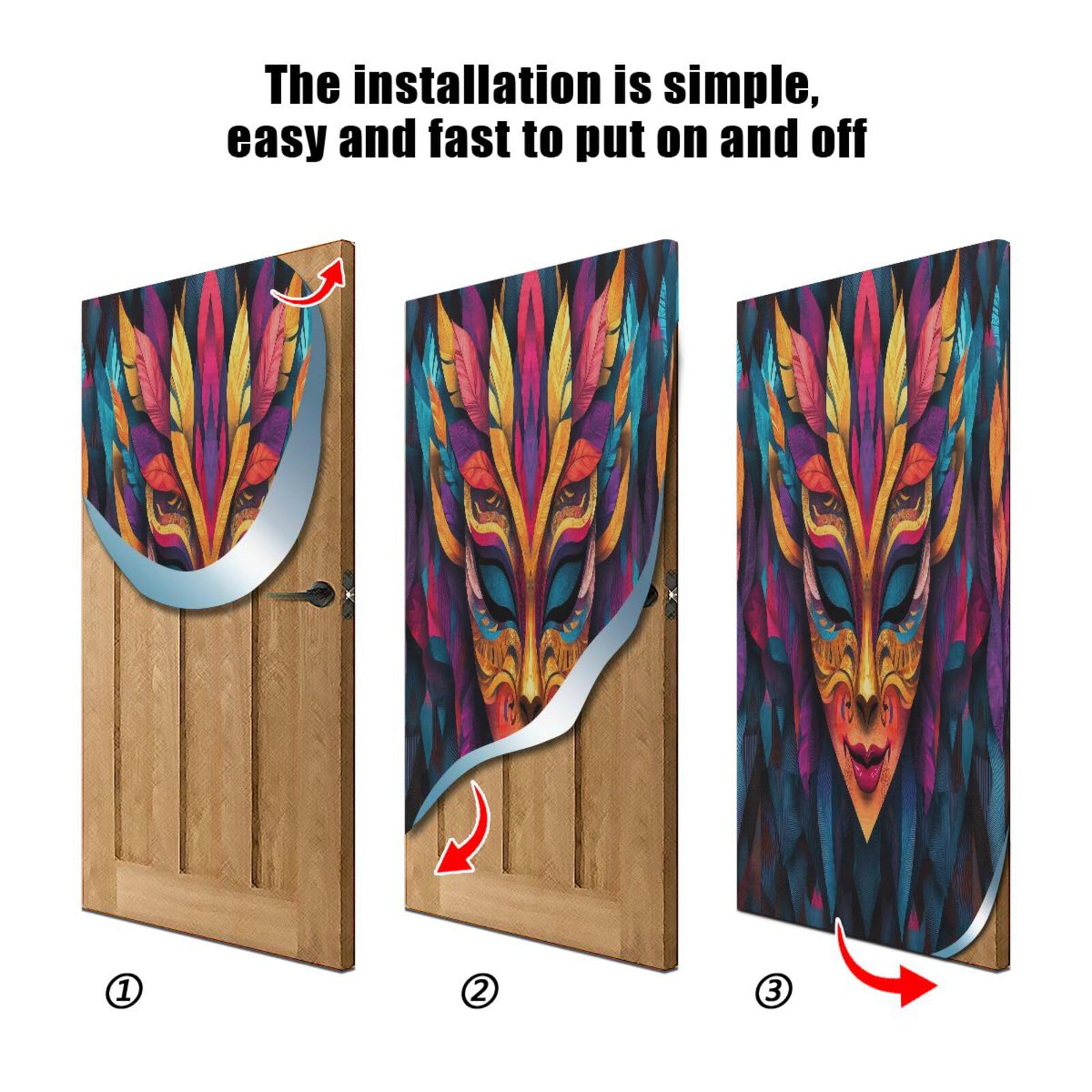 FLildon Mardi Gras Mask Holiday Door Cover Decoration, Party Accessory Porch Decor for Festive Ornament Room Door Covers 35 x 79 Inch