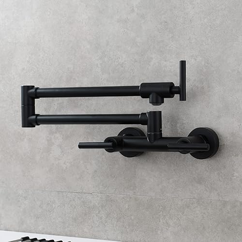Miniatura 5 de Tecmolog Grifo de llenado de olla montado en la pared negro grifo de agua caliente y fría de latón para fregadero de cocina 2 agujeros, BB1242