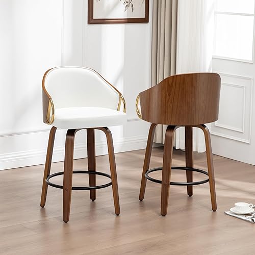 Miniatura 31 de Taburetes de bar de altura de mostrador, sillas de bar modernas ajustables de mediados de siglo con patas y brazos de acero inoxidable dorado para