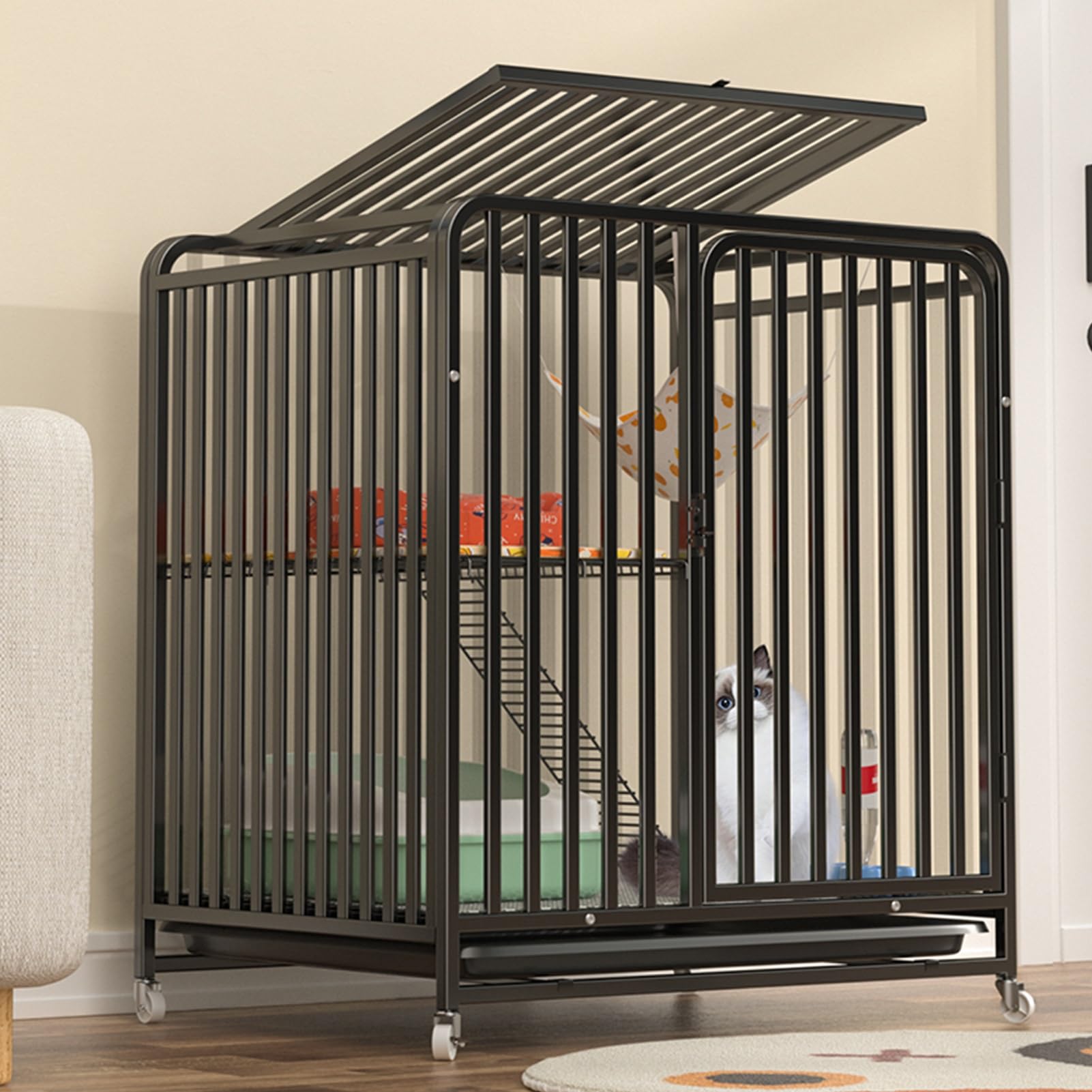 Cage pour chat en métal Nero 71x76cm avec échelle et roues mobiles