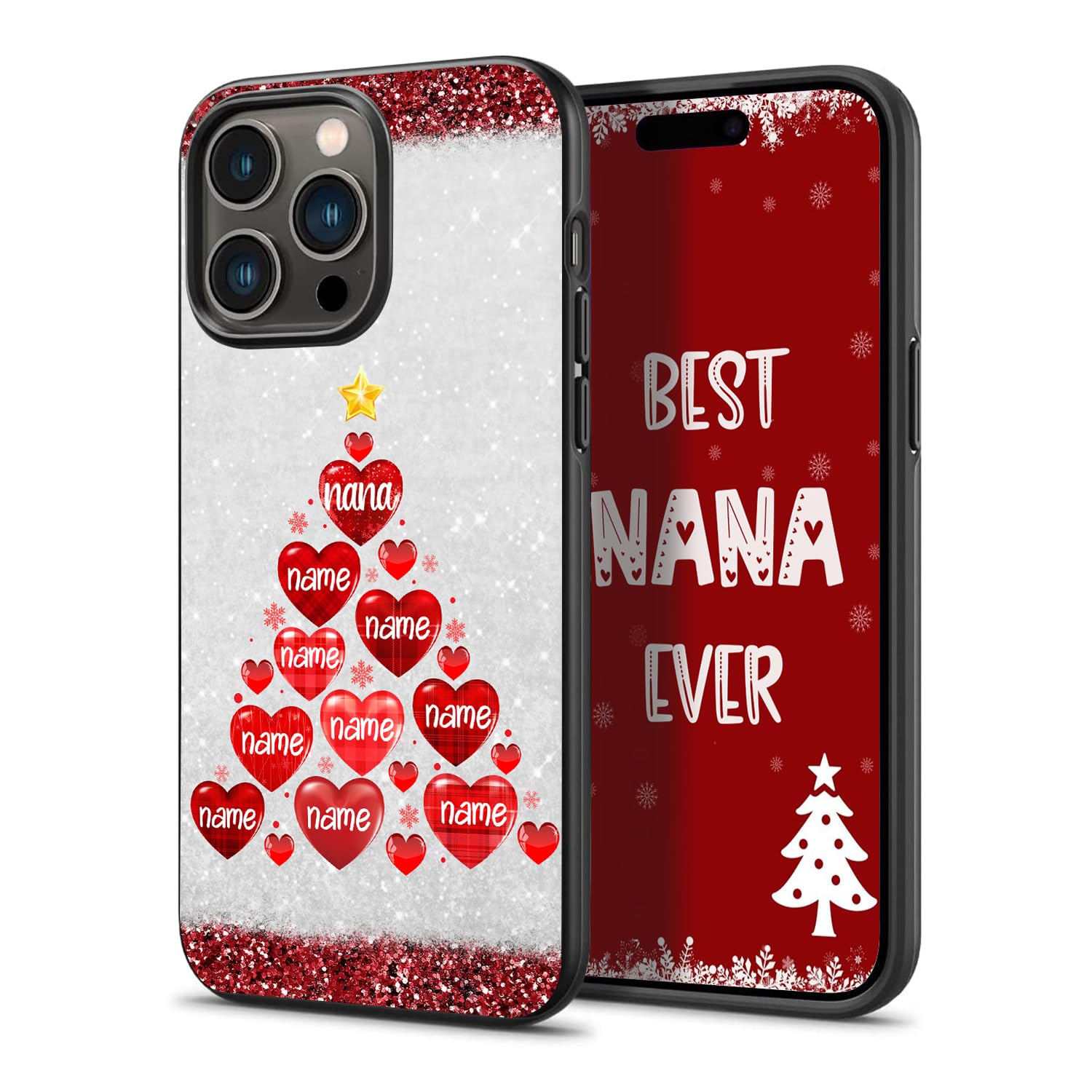 Christmas Tree Red Hearts Tree Customized Nana/Grandma Phone Case for iPhone 11 12 13 14 15 16 Galaxy S25 S24 S23 S22 S21 FE Plus Ultra A16 A15 A14