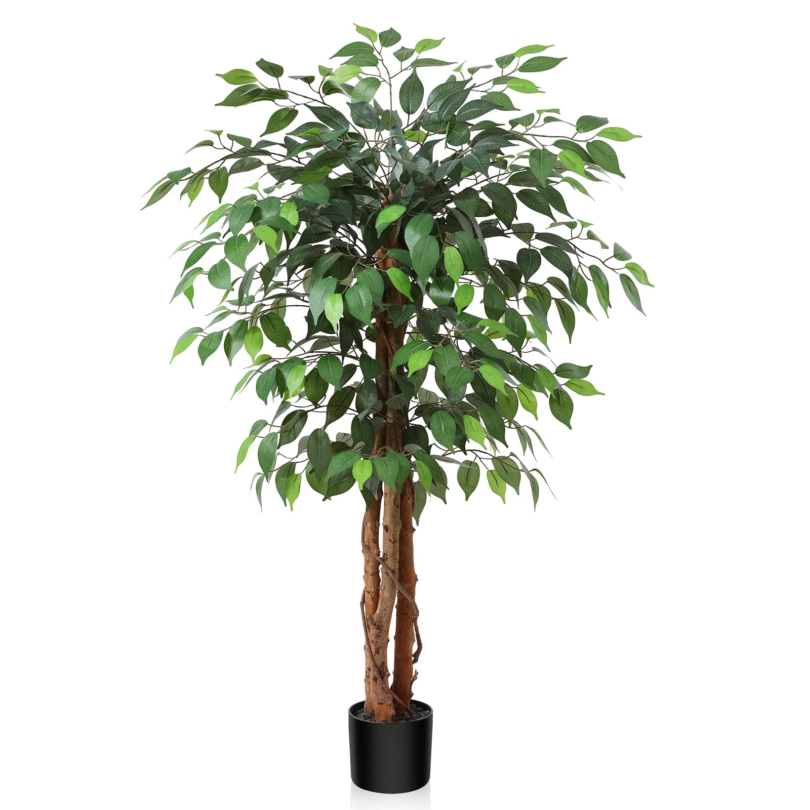 Kazeila 120cm Artificial Ficus Tree with Natural Wood Trunk,Silk Fake Ficus Tree in Plastic Nursery Pot,Faux Plant for Office Home, Indoor Decor,1Pack