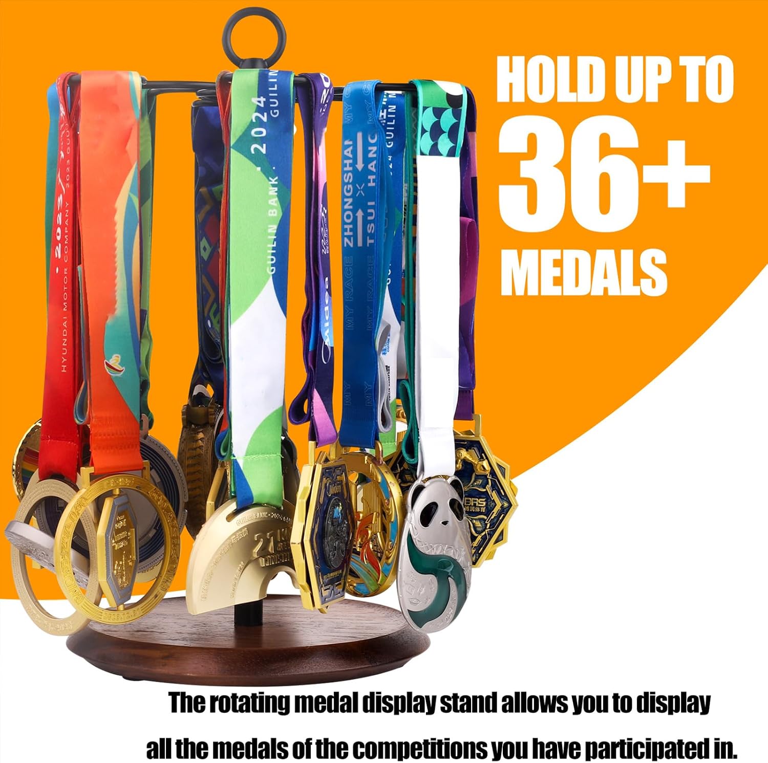 Medal Hanger Display Race Medal Holder 360 Degree Rotating Medal Desk Stand Honor Display Rack Ideal for Sports Marathon Football Soccer Track and Field Running Basketball Swimming 36+ Medals