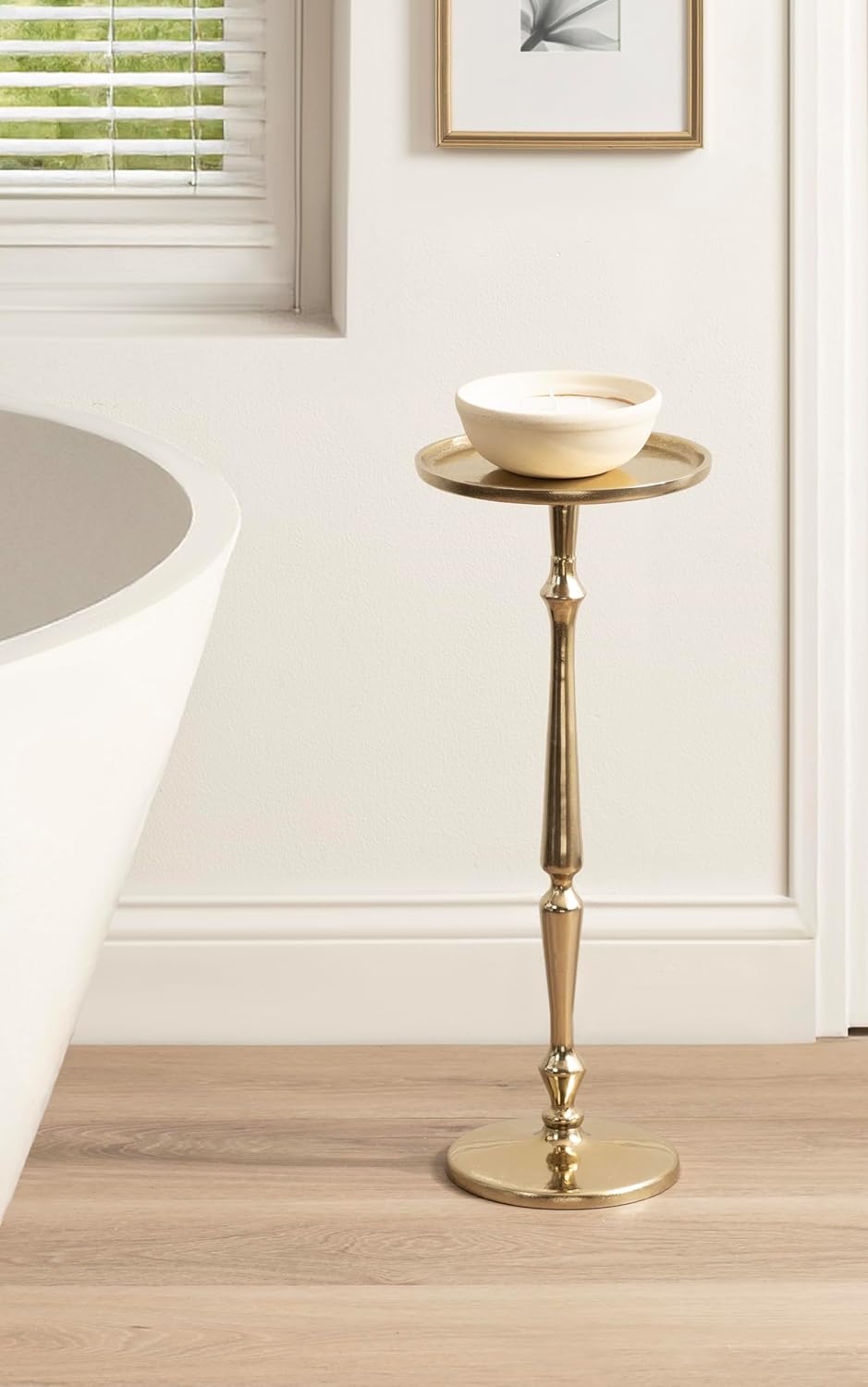 Kate and Laurel Carling Traditional Metal Round Drink Table, 9 x 9 x 22, Gold, Vintage Cast Aluminum Accent Table with Unique Spindle Design for Use as Indoor Plant Stand or Living Room Decor Piece