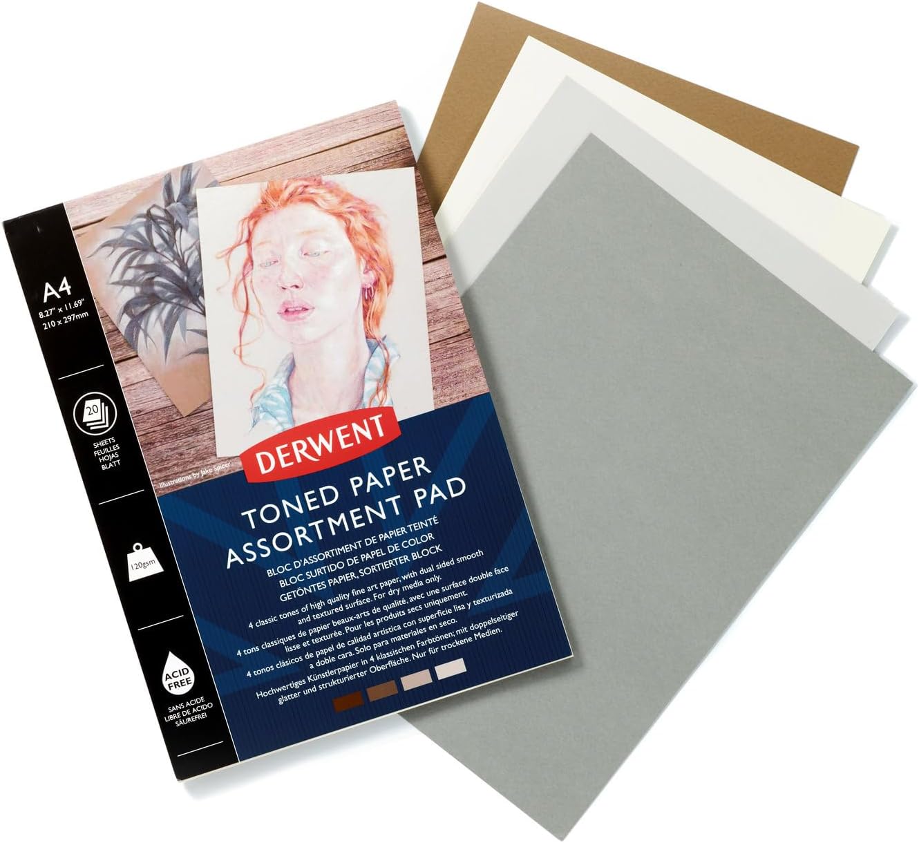 DERWENT Mixed Toned Paper Pad A5, 120gsm, 20 Sheets, Double-Sided Smooth & Textured, Acid Free, 4 Shades, for Fine Art Drawing, Sketching & Colouring, Professional Quality, 2306020, Black