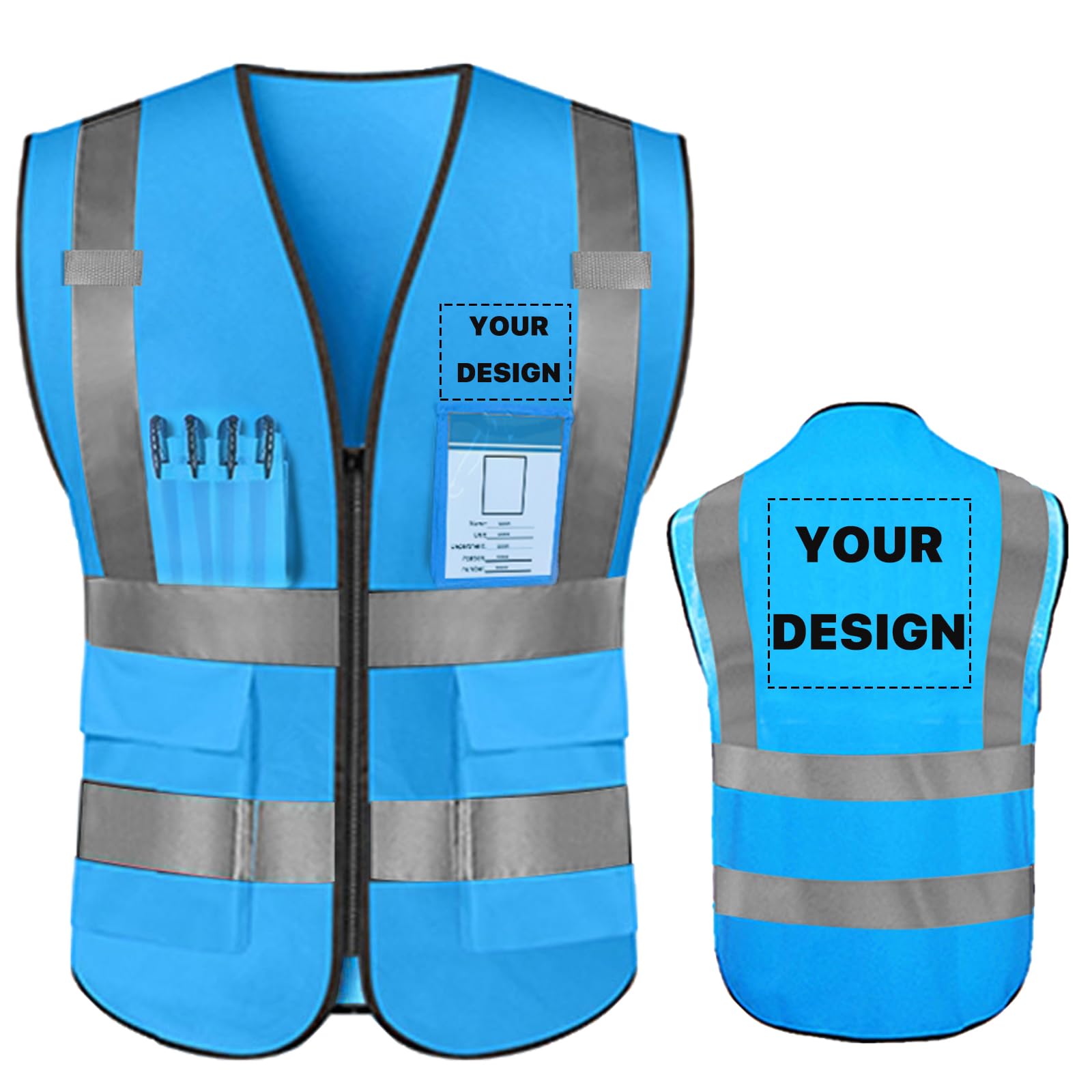 YOWESHOP High Reflective Visibility Safety Vest Custom Your Logo Safety Workwear with Reflective Strips and Pockets