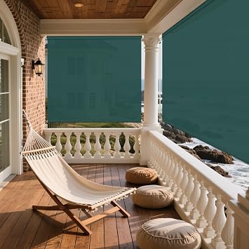 AOZORA Cordless Exterior Roller Blind, Light Filtering Outdoor Patio Shades, Premium Waterproof Windproof Sun Shade with Long Crank for Doors, Patio, Gazebo, Porch, Balcony, Dark Green