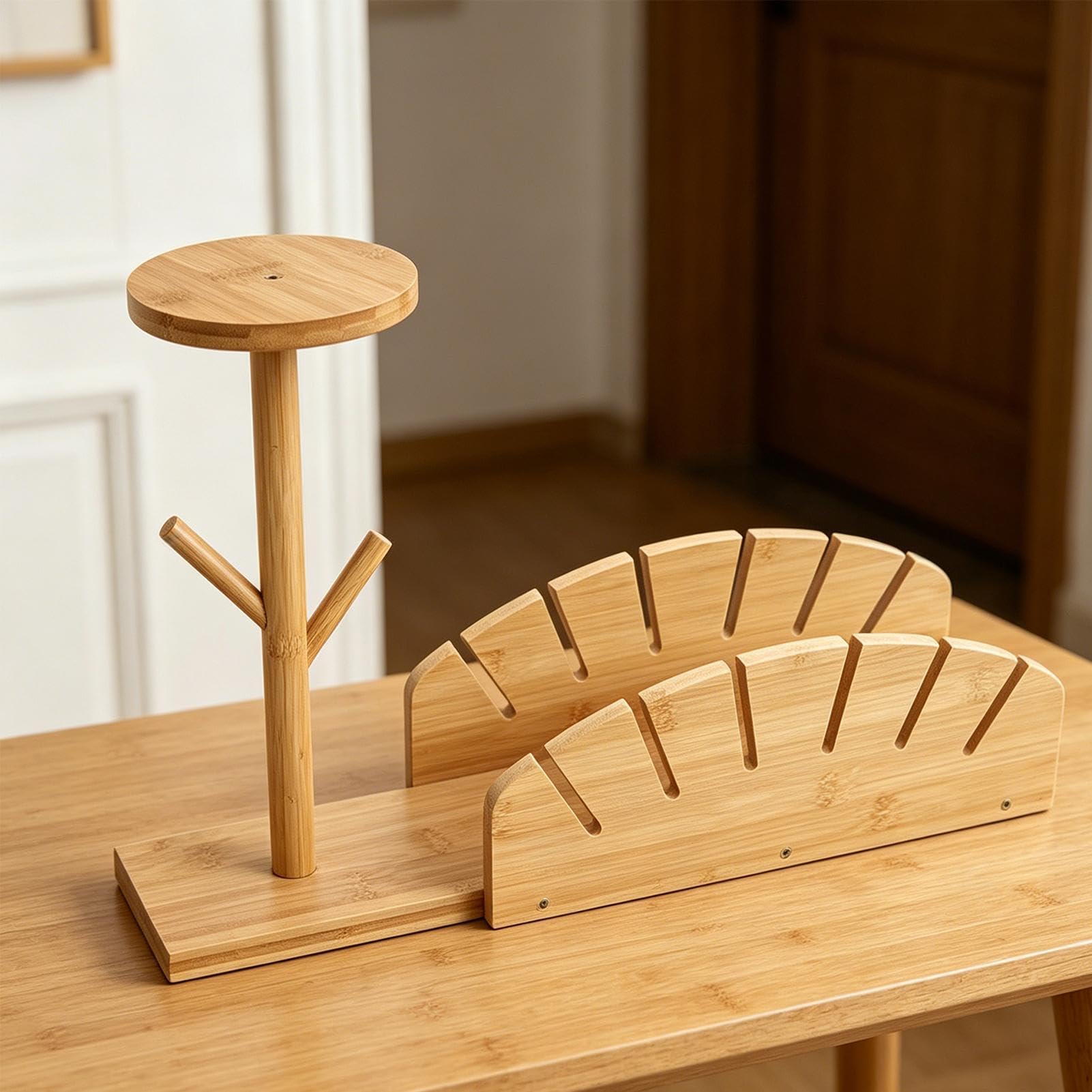Supporto da scrivania multiuso in legno per cappelli, con scomparto diviso