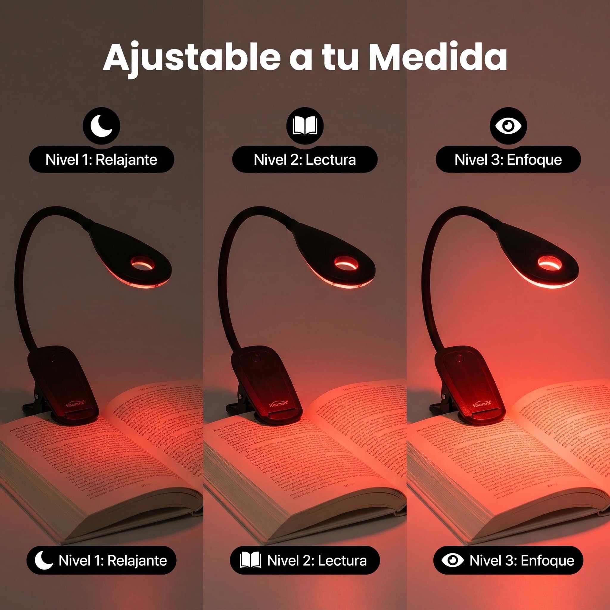 Lampara Luz Roja Nocturna Melatonina - 0% Luz Azul, Sin Flicker - Ideal para Dormir Bebe y Adultos - Lampara Lectura Noche con Pinza y Cuello Flexible 360° – Recargable USB, 3 Intensidades