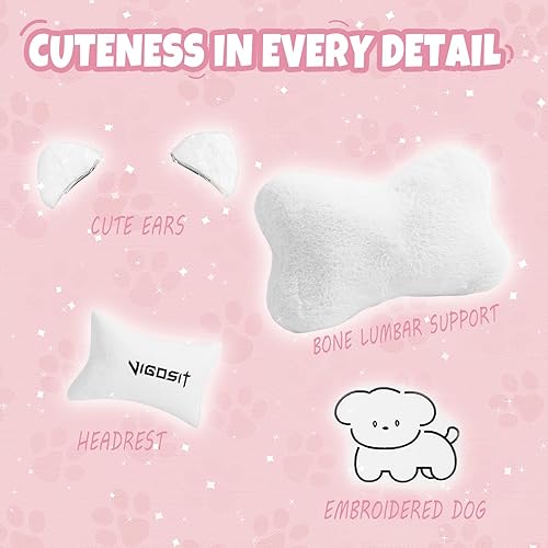 Miniatura 4 de Silla de juegos para perros blancos con reposapiés, ergonómica y bonita silla de jugador para niñas y mujeres, cómoda silla de computadora de