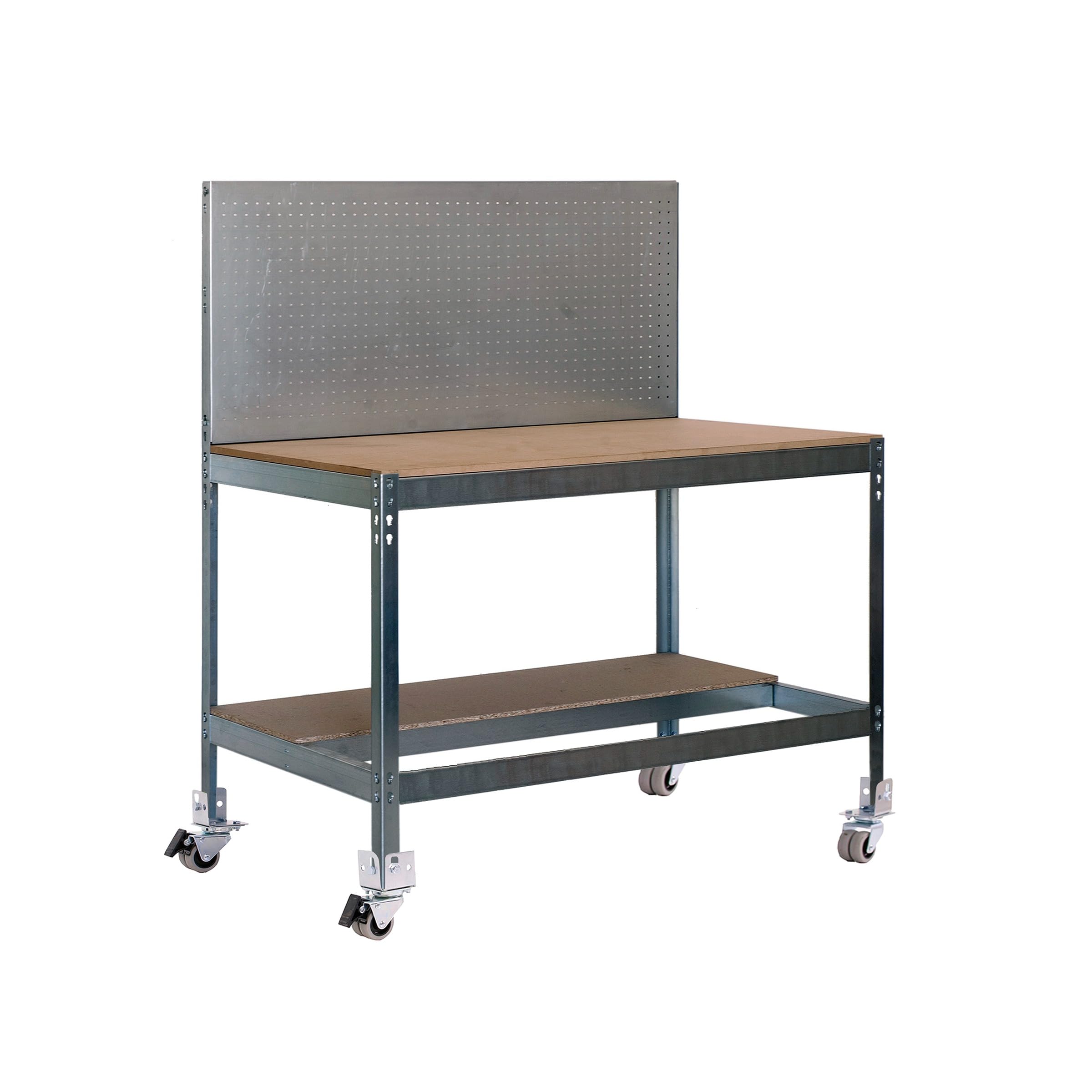 Simon Rack Banco de Trabajo Taller con Ruedas 910x610 mm - BT2 | Panel Perforado y Cajón, Tablero madera 16 mm, Capacidad Carga 120 kg, Galva , Pintura anticorrosión, Montaje sistema clic