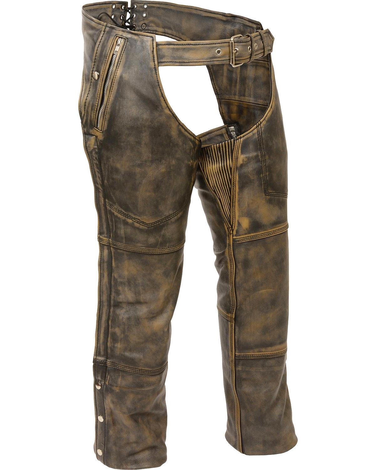 Milwaukee Leather Men's Distressed Thermal Lined Chaps (Distressed Brown, X-Large)