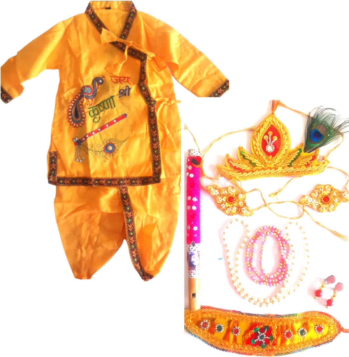 SSN BOUTIQUE Krishna Dress Costume in cotton/Kanha Costume/Bal Krishna/Janmashtami/Bal Gopal Dress/Mythological Costume for kids