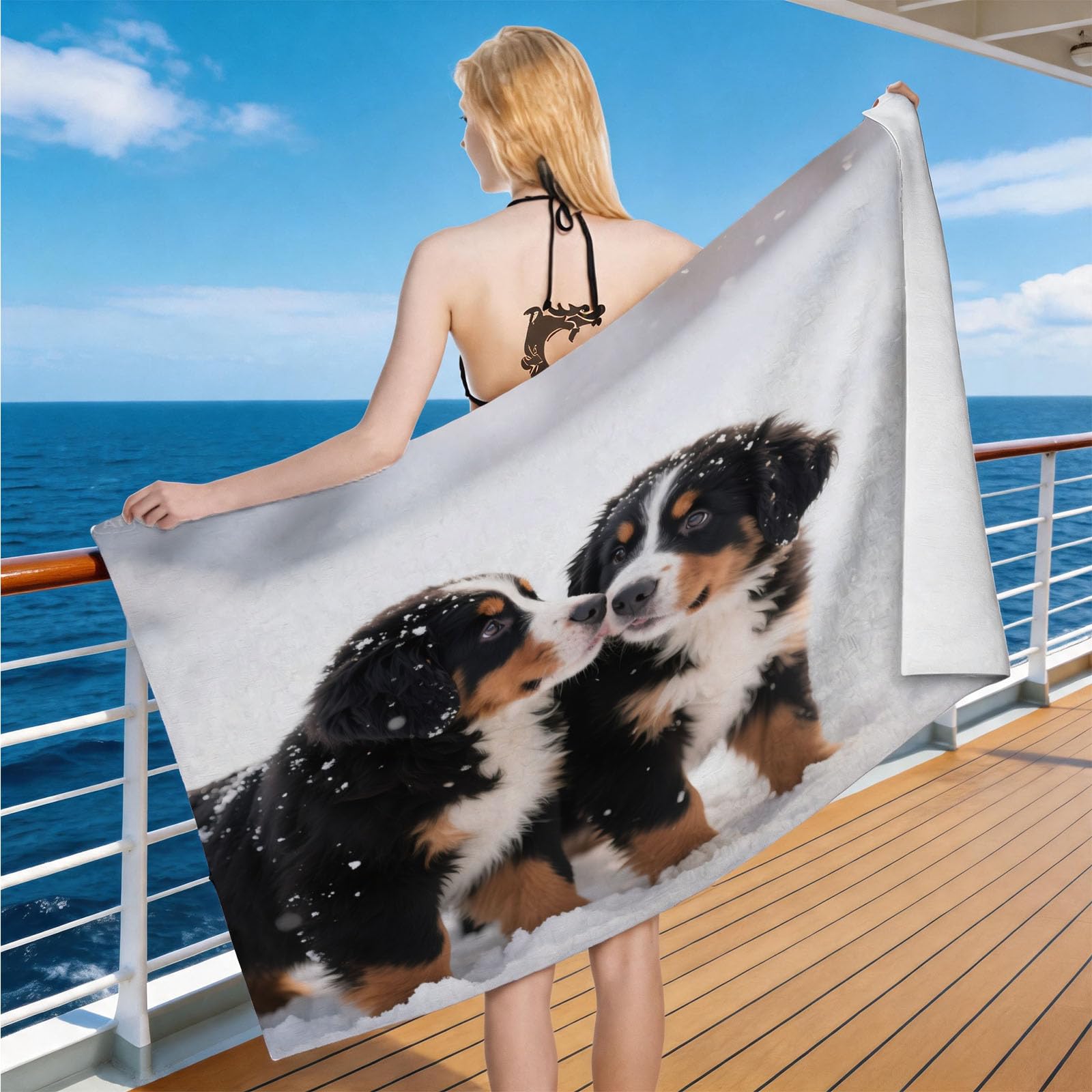 Hongduo Microfiber Quick Dry Beach Towel Bernese Mountain Dog Puppy, 3D Animal Beach Towels Absorbent Fast Drying Bath Towels, Travel Camping Gym Swimming Bathroom (80x160cm)