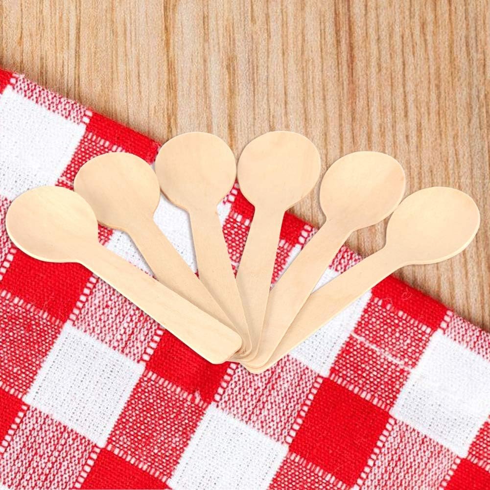Disposable Wooden Spoons, 100 Piece Mini Ice Cream Dessert Cutlery Set, 10cm Flatware for Kitchen Serving and Takeout