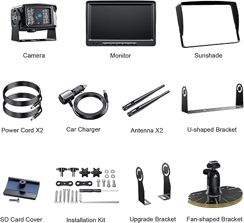 Miniatura 9 de Fookoo HD 1080P Sistema de cámara de respaldo inalámbrico de 9 pulgadas, monitor de división dualcuádruple de 9 pulgadas con grabación, soporta 4