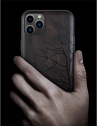 Miniatura 10 de Carveit Funda de madera para iPhone 11 madera real dura y TPU suave negro a prueba de golpes, protector híbrido único de madera para teléfono