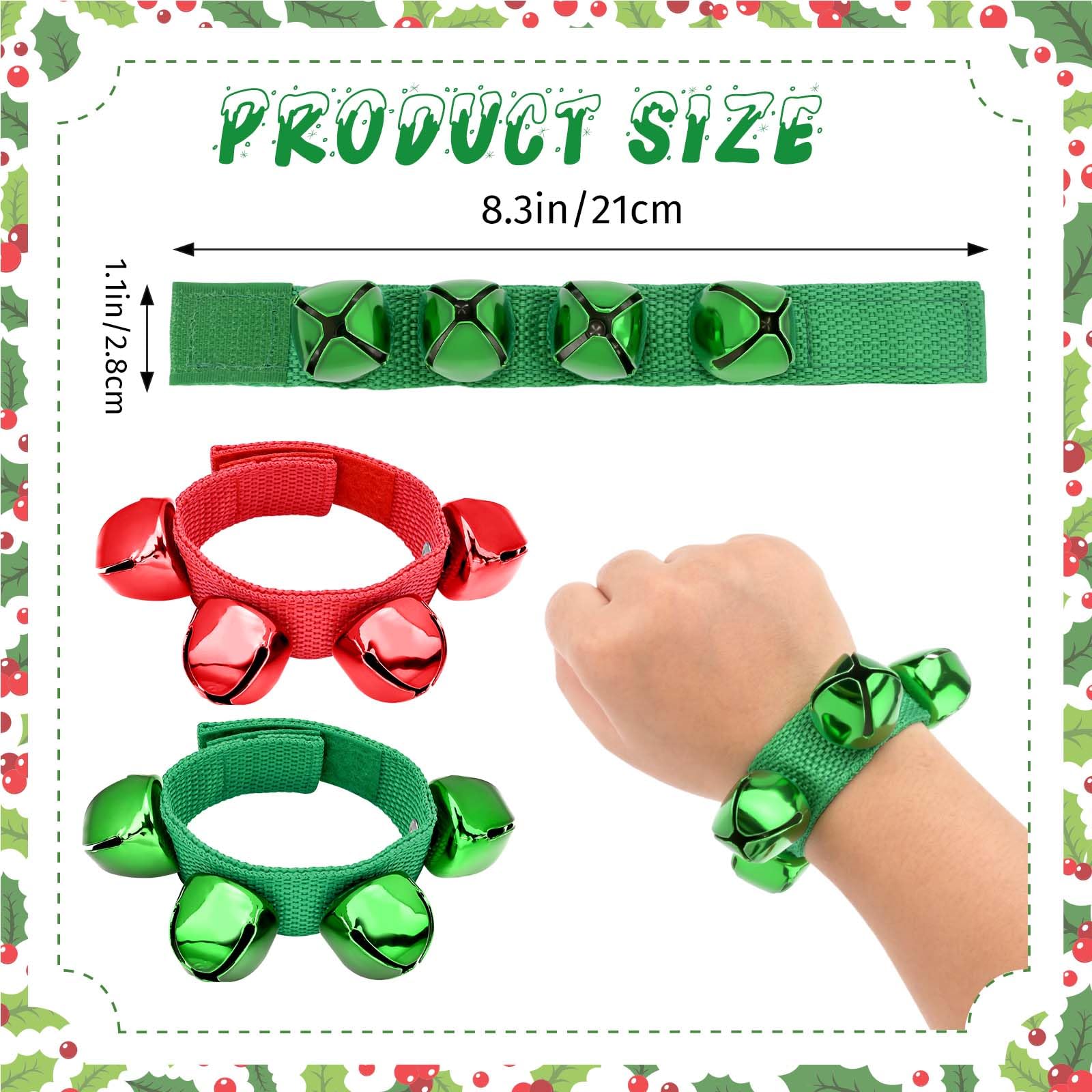 24 Pezzi Braccialetti Regolabili da Polso con Campanelle Jingle Strumenti Musicali a Percussione per Bambini Natale Generatori di Rumore Gadget per Feste (Rosso Verde)
