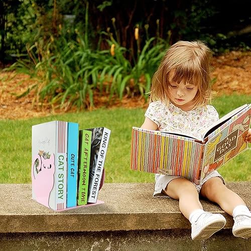 Miniatura 7 de Lindo y encantador gato persa antideslizante de hierro grueso sujetalibros organizador de libros para biblioteca, escuela, oficina, hogar, estudio,