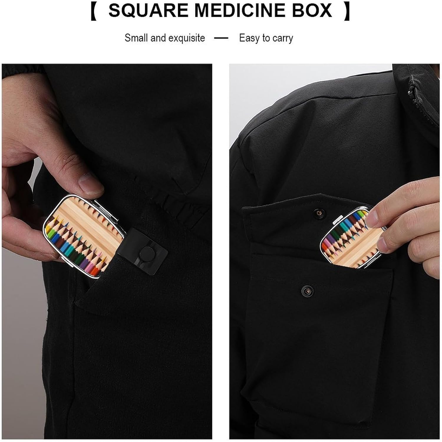 Colored Pencils Square Pill Box with 2 Compartment & Mirror image 5