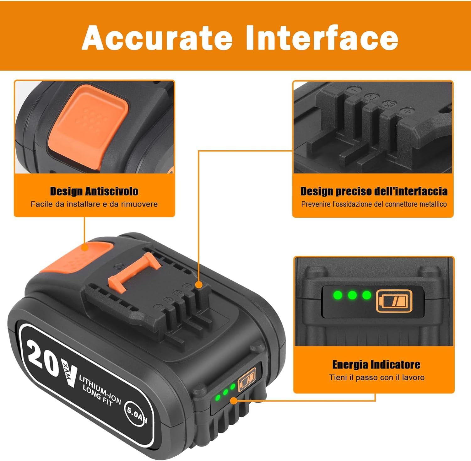 2 confezioni di batterie di ricambio da 5,0 Ah per Worx 20 V WA3553 agli ioni di litio, ricambio per Worx 20 V WA3551 W3553 WA3572 WX390 WX176 WX178 WU268 WX166.4 WX372.1 WX800 WG2 5 9E