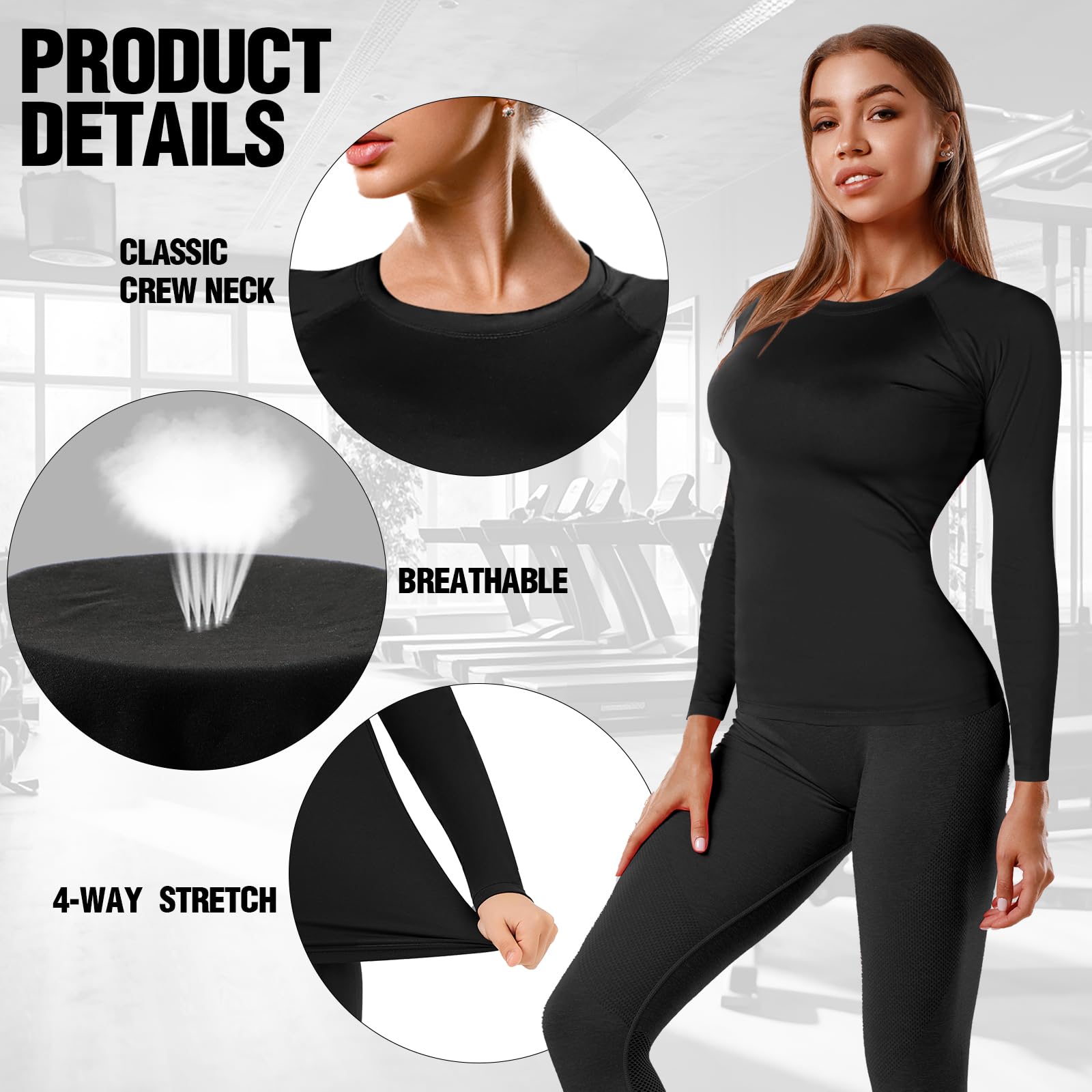 Coume Kompressions-Shirts für Damen, schnelltrocknend, lang/kurzärmelig, Workout-T-Shirt, athletisches Oberteil, Baselayer, Sport, Yoga, Fitnessstudio, 4 Stück
