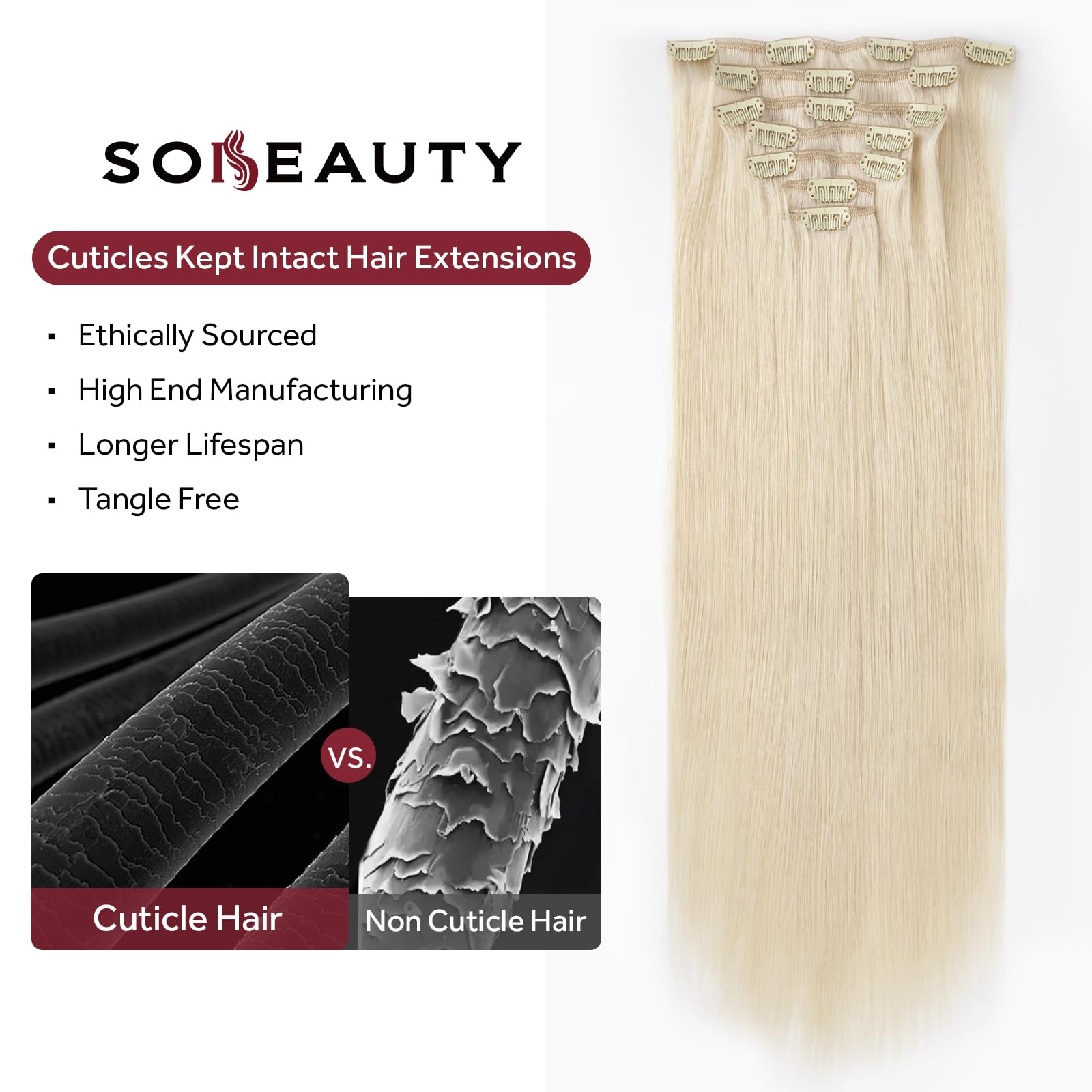SOBEAUTY Hair Extensions Clip in, Real Human Hair Extensions, 100% Human Hair Extension Hair Double Weft - Image 4