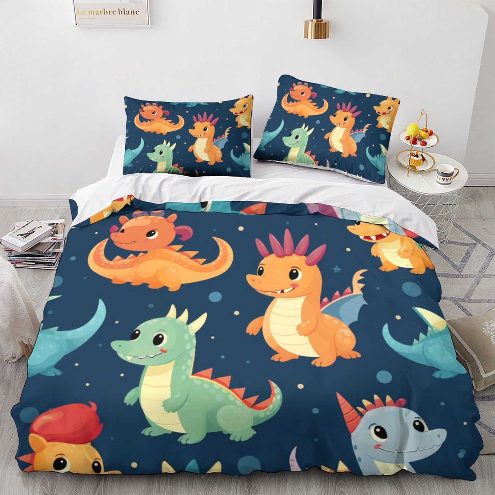 Housses de couette impression numérique 3D motif dragon avec taie d'oreiller douce