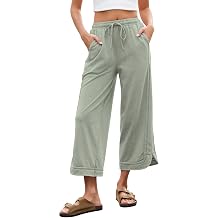 Allimy Womens 2026 Spring Acid Wash Baggy Wide Leg Sweatpants Casual Comfy Drawstring Joggers Cropped Capri Pants