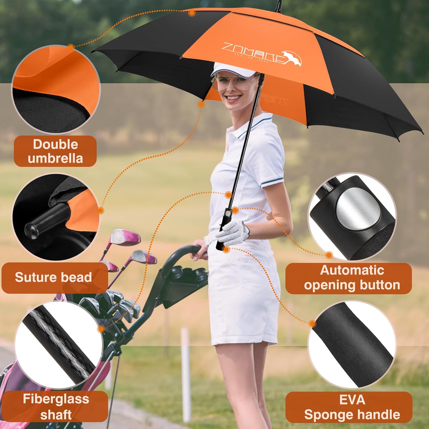 ZOMAKE 62/68 Inch Golf Umbrella Large Oversized Golf Stick Umbrella Windproof Automatic Open with Double Canopy Vented Waterproof for Rain