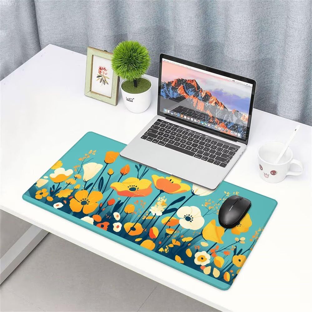 Alfombrilla de Mouse para Juegos, Blu, XXL, Antideslizante, Impermeable, Diseño de Fiore, Extendido, Grande, 1200x600x3mm, para PC, Laptop, Ufficio, Famiglia d-774