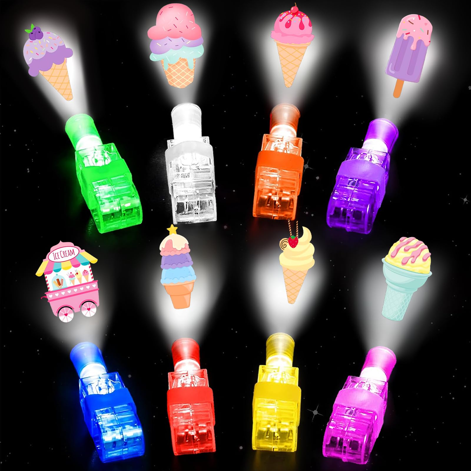 Yizeda 32PCS Ice Cream Finger Lights Ice Cream Party Supplies for Birthday Goodie Bags Stuffers Summer Ice Cream Party Prizes Pinata Goodie Bag