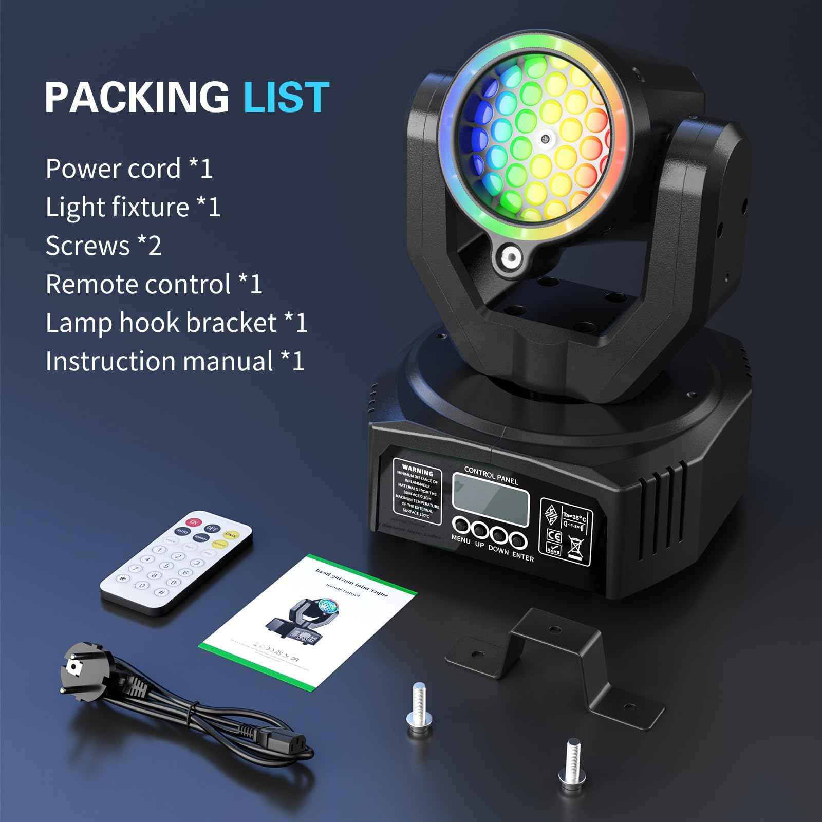 Mini Lámpara de Escenario Cabeza Móvil 30W, Luz de Discoteca RGB LED con Control Remoto Gobo DJ Efectos de Iluminación DMX512 Estroboscópico con Apertura para Fiestas Bar KTV Bodas
