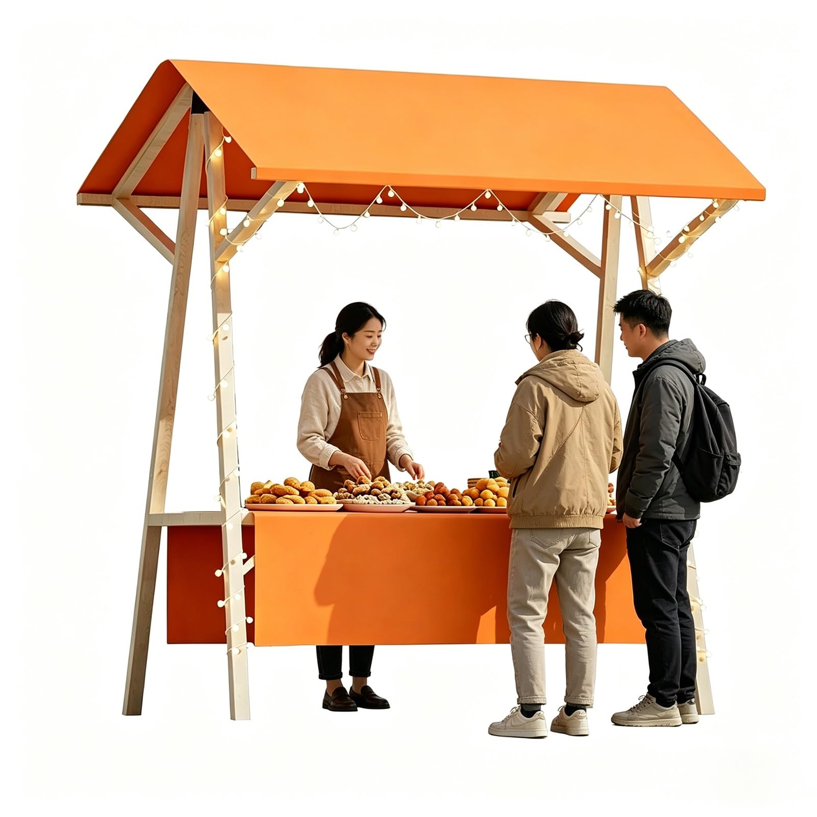 GMBAYUE Portable Food Cart with Canopy, Outdoor Foldable Vendor Cart, Wooden Farmers Market Stalls, Street Vendor Food Cart for Market & Events(Orange,59x24x79in/150x60x200cm)